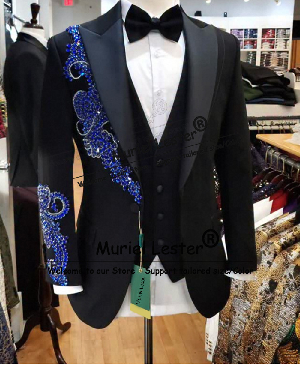 Men'S Formal Wear Jewelry - ชุดสูทแต่งงานสุดพิเศษสำหรับผู้ชาย ประดับด้วยอัญมณี เสื้อแจ็คเก็ต เสื้อกั๊ก กางเกง ชุด