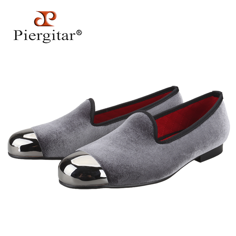Men'S Formal Wear Slippers - Piergitar กํามะหยี่สีเทา SLIP-ON รองเท้าไม่มีส้นปืนโลหะสําหรับแฟชั่น PARTY และ