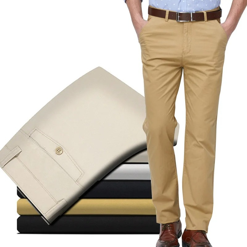 Khaki Formal Wear Men - กางเกงลำลองผู้ชายผ้าฝ้าย 100% ทรงตรง ชิโน่ สำหรับใส่ทำงาน ใส่ไปทำงาน