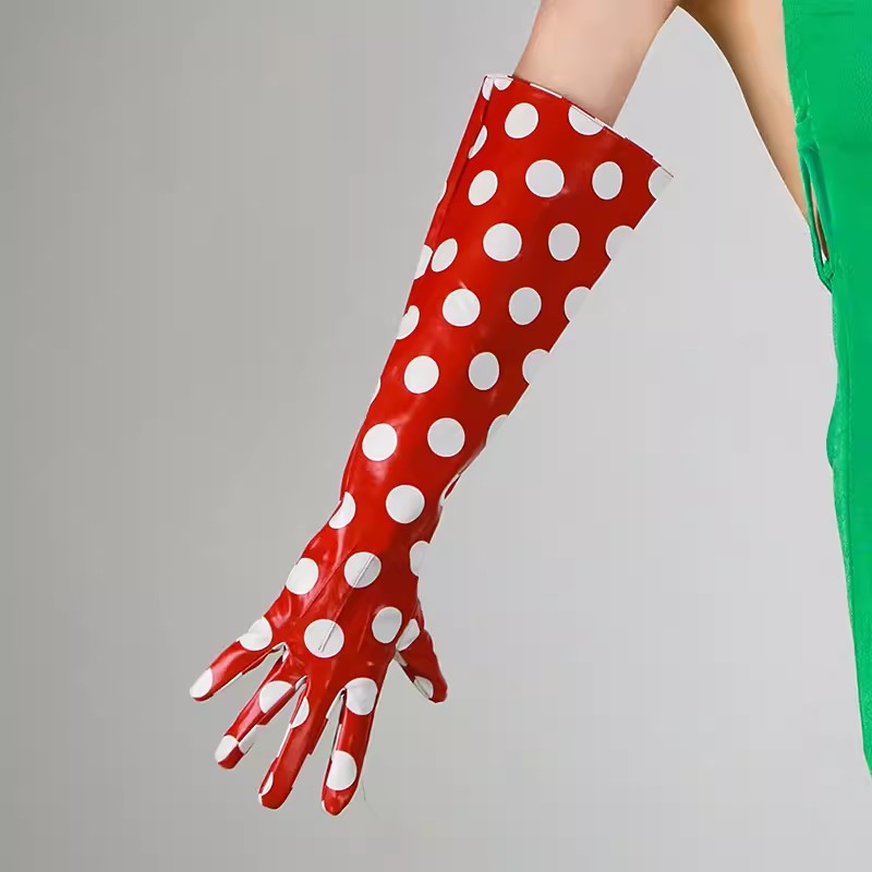 Formal Glove Leather - ถุงมือหนัง PU ลายจุดแฟชั่นสำหรับผู้หญิง ถุงมือยาวสำหรับงานแสดง งานเลี้ยง งานเต้นรำ