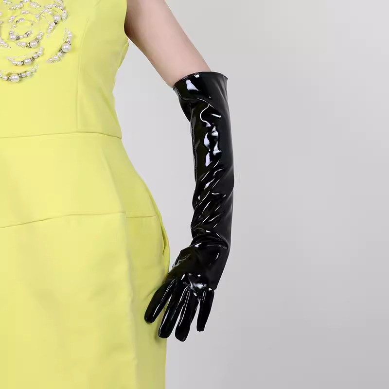 Formal Glove Leather - ถุงมือยาวหนัง PU สีดำสำหรับผู้หญิง แฟชั่นสำหรับงานเลี้ยง งานแสดง งานเต้นรำ