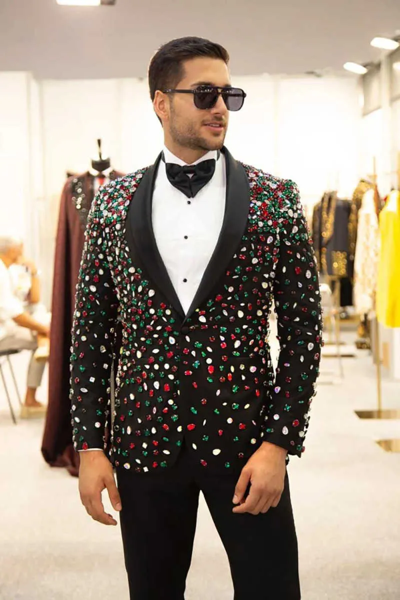 Men'S Formal Wear Jewelry - ชุดทักซิโด้เพชรสำหรับผู้ชาย ชุดแต่งงาน 2 ชิ้น เสื้อสูทปกเชลล์ กางเกงขายาว