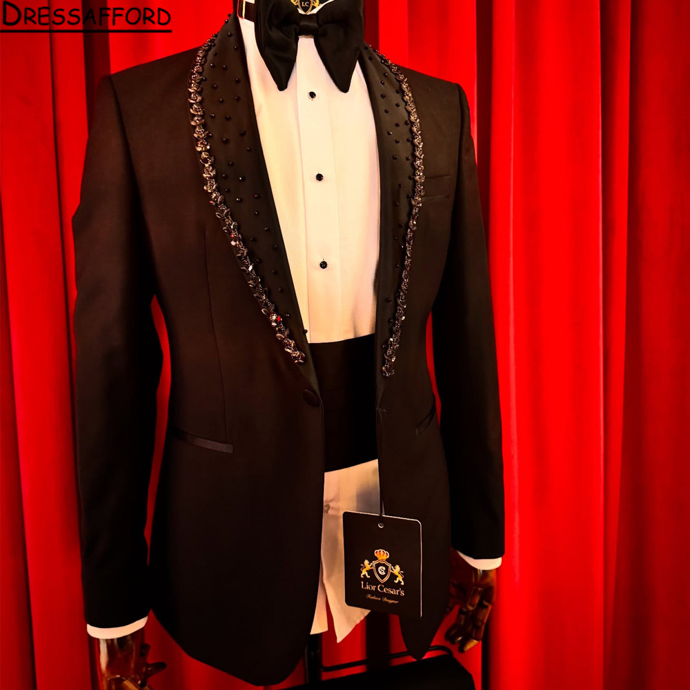 Men'S Formal Wear Jewelry - ชุดสูทเจ้าบ่าวสุดหรู ประดับคริสตัลและลูกปัด ชุดทักซิโด้สำหรับงานพรอม ชุดออกงานสำหรับผู้ชาย แบบสั่งตัดได้ ชุด