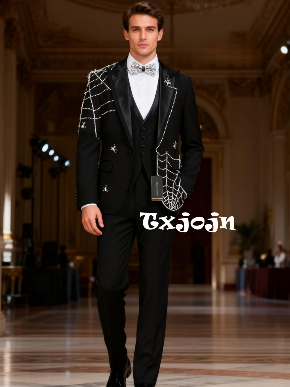 Elegant Formal Men'S Wear - ชุดสูทผู้ชายหรูหราประดับลูกปัด 3 ชิ้น ชุดแสดงบนเวที ชุดสูทแขนยาวสุดหรูสำหรับผู้ชาย ชุดเต้นรำ