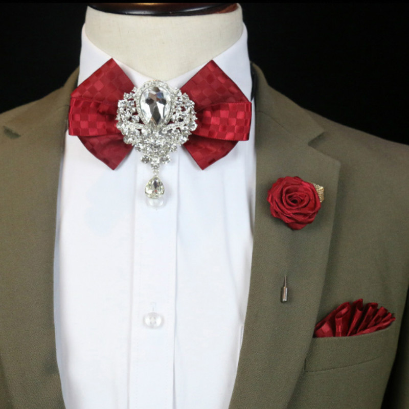 Men'S Formal Wear Bow Ties - เข็มกลัดเนคไทโบว์ประดับพลอยเทียมสำหรับงานแต่งงานของผู้ชายชุดทางการธุรกิจอังกฤษแบบเกาหลีเข็มกลัดติดปกเสื้อลายดอกไม้