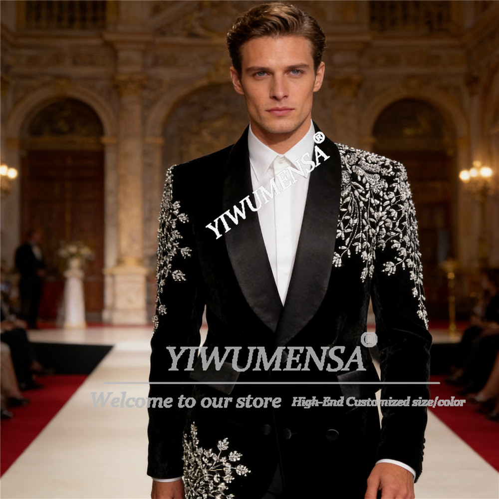 Men'S Formal Wear Jewelry - ชุดทักซิโด้เจ้าบ่าวสุดหรู ประดับด้วยอัญมณีและเครื่องประดับ ชุดกำมะหยี่สำหรับผู้ชาย ชุด 2 ชิ้น