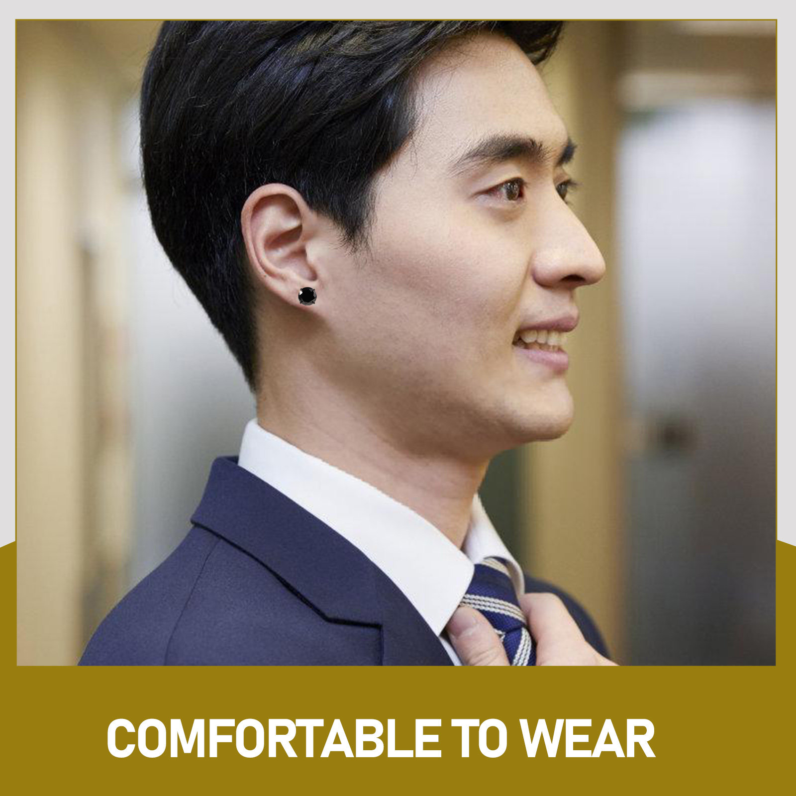 Men'S Formal Wear Jewelry - ต่างหูสตั๊ดไทเทเนียมสตีลประดับเซอร์คอนสีดำ 1 คู่ สไตล์มินิมอล พังก์ เครื่องประดับสำหรับผู้ชายและผู้หญิง
