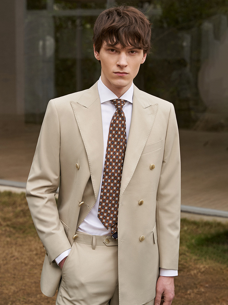 Khaki Formal Wear Men - ขนสัตว์ 30% ผู้ชายชุด Blazer กางเกงคู่ Beige