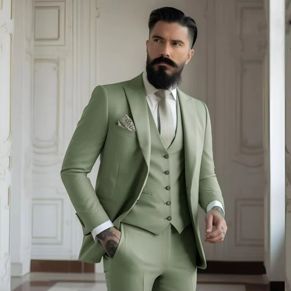 Khaki Formal Wear Men - ชุดทักซิโด้สีกากีสำหรับผู้ชาย ชุดแต่งงานสั่งตัด ชุดเจ้าบ่าว แฟชั่นทางการ ชุดสูทผู้ชายสำหรับงานพรอม งานปาร์ตี้