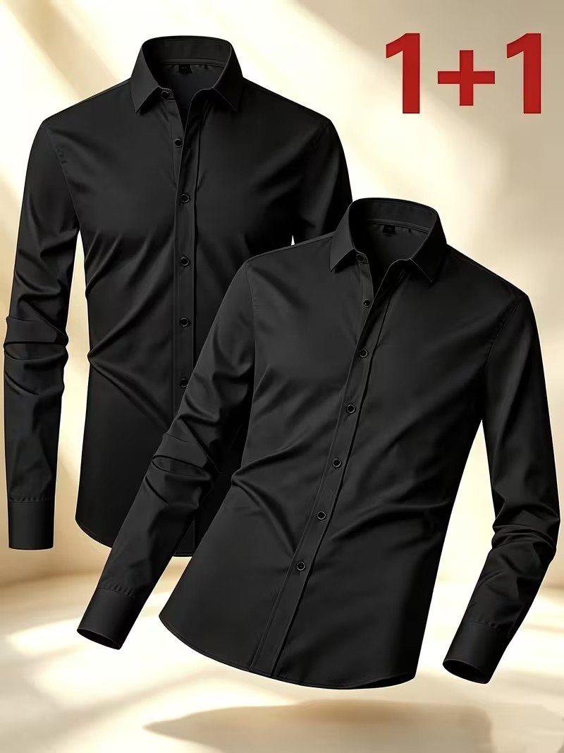 Men'S Semi Formal Office Wear - เสื้อเชิ้ตติดกระดุมสำหรับฤดูใบไม้ผลิ/ฤดูใบไม้ร่วง ชุดทำงานกึ่งทางการ ซักมือได้ ชุด 2 ชิ้น