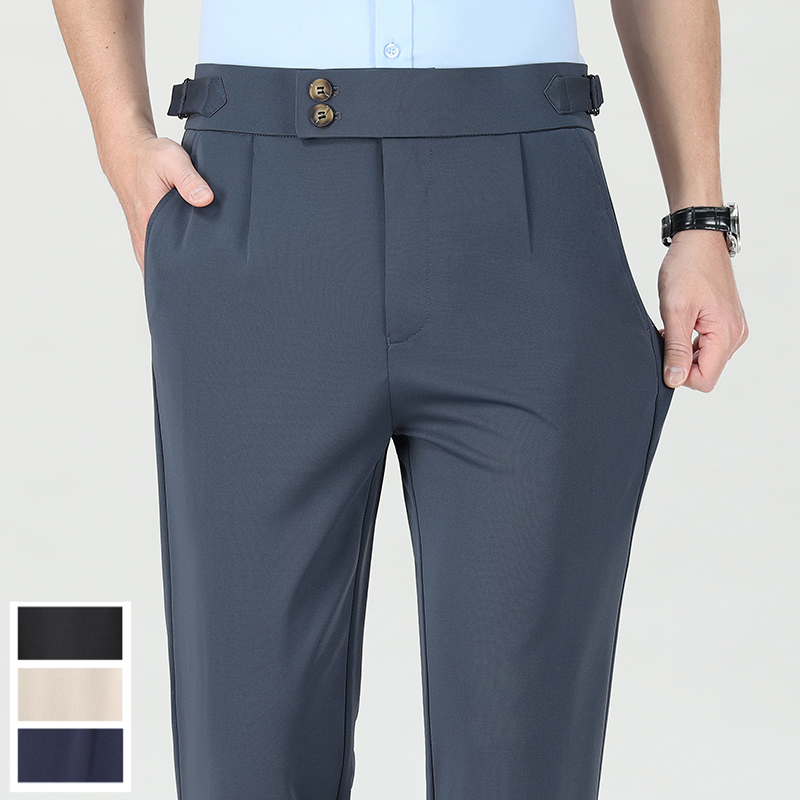 Men'S Formal Attire - กางเกงลำลองผู้ชายคุณภาพดี กางเกงเดรสแบบยืดหยุ่น กางเกงกอล์ฟแบบยืด สีดำ สีเทา สีเบจ