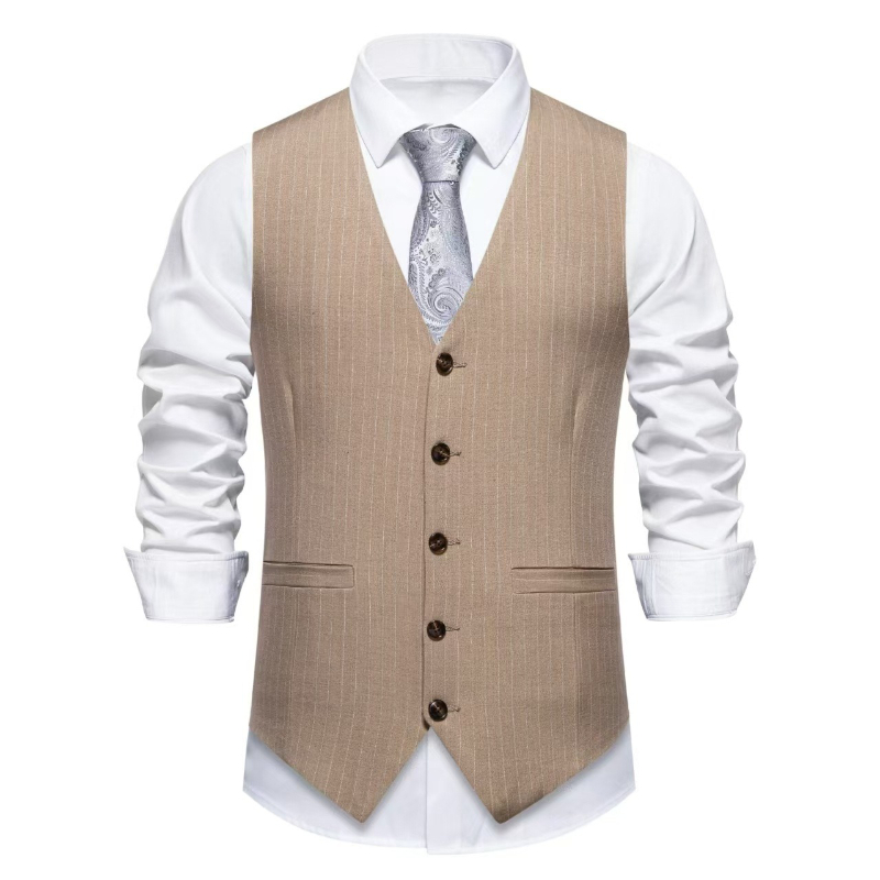 เสื้อกั๊กสูทลายทางสีแดงใหม่ ปี - Khaki Formal Wear Men บทวิจารณ์และราคา