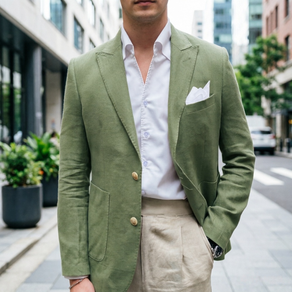 ชุดสูทผู้ชายสีเขียวเซจผ้าลินิน - Men'S Semi Formal Office Wear บทวิจารณ์และราคา