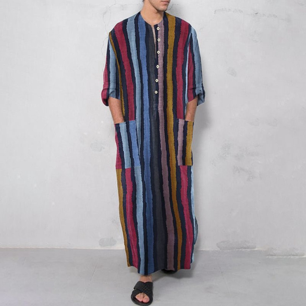 เสื้อคลุมมุสลิมลายทางพิมพ์ลายใ - Arabic Formal Wear Men บทวิจารณ์และราคา