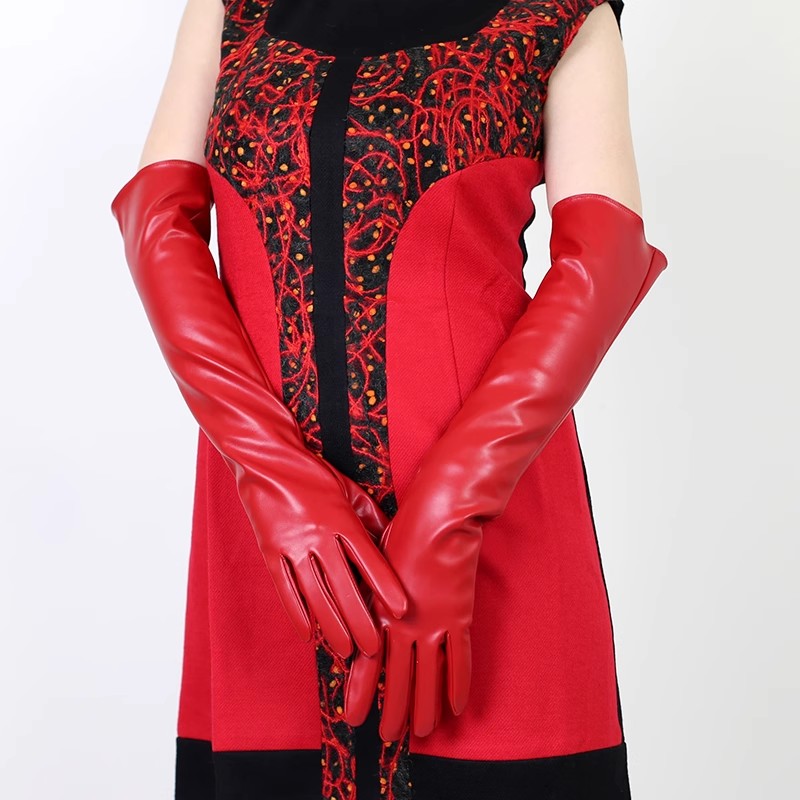 ถุงมือยาวหนัง PU สีแดงสำหรับผู - Formal Glove Leather บทวิจารณ์และราคา
