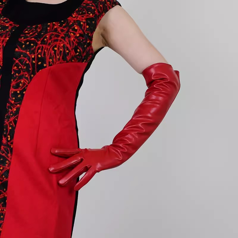 ถุงมือยาวหนัง PU สีแดงสำหรับผู - Formal Glove Leather บทวิจารณ์และราคา