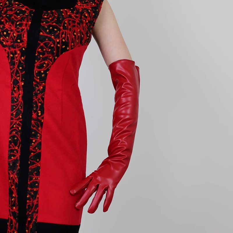 ถุงมือยาวหนัง PU สีแดงสำหรับผู - Formal Glove Leather บทวิจารณ์และราคา