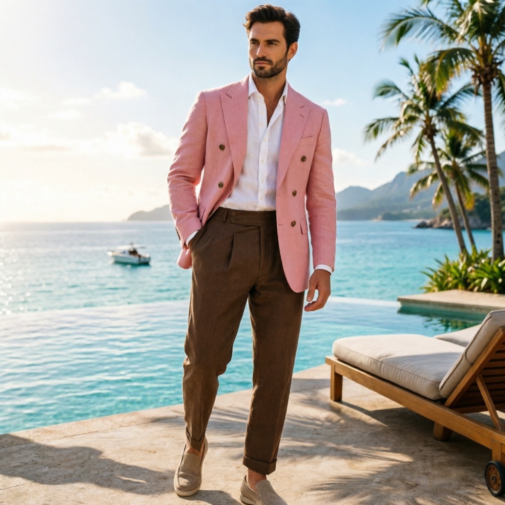 ชุดสูทผู้ชายสีเบจ 2 ชิ้น ผ้าลิ - Men'S Holiday Formal Wear บทวิจารณ์และราคา