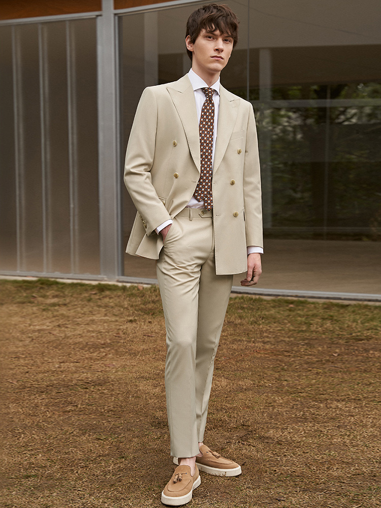 ขนสัตว์ 30% ผู้ชายชุด Blazer ก - Khaki Formal Wear Men บทวิจารณ์และราคา